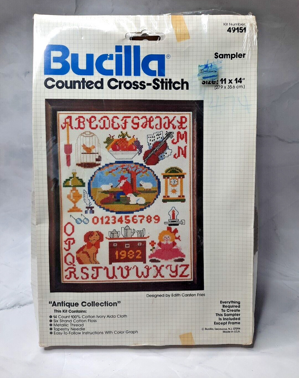 Vintage Bucilla Counted Cross Stitch Sampler Kit Antique Collection 11x14